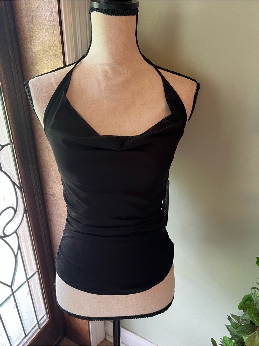 Black Halter Cowl Neck Women's Top